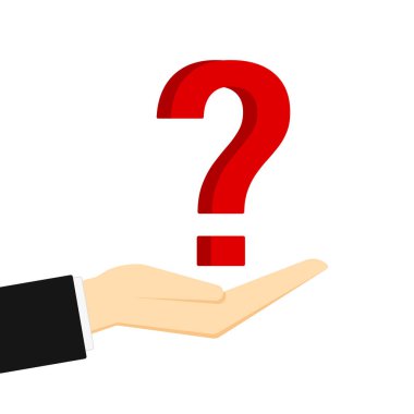 Beyaz arka planda bir soru işareti tutuyor. Vektör illüstrasyonu