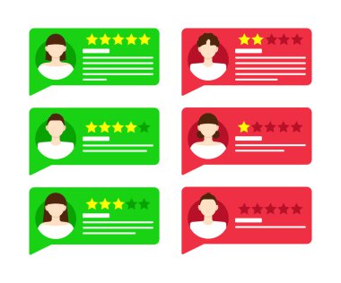 Müşteri değerlendirmeleri, notlar ve reytingler. Vektör illüstrasyonu