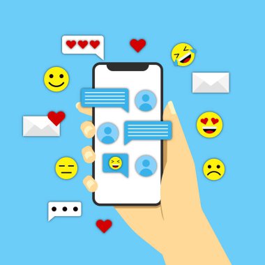 Cep telefonuyla mesajlaşma. Vektör illüstrasyonu