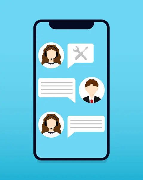 Alıcı ve yönetici arasındaki iletişim mesajlarla sağlanıyor. Cep telefonuyla mesajlaşma. Vektör illüstrasyonu 1