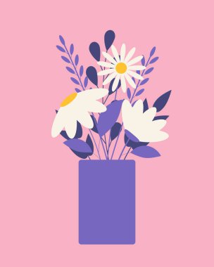 Bir vazo dolusu beyaz çiçek ve yapraklar