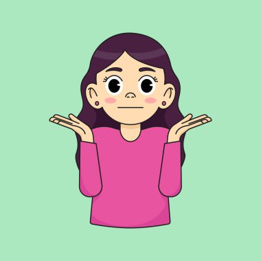 Kız ne yapacağını şaşırmış, hiçbir fikri yok. Ne diyeceğini bilememek. Omuzlar ve kollar yukarı.