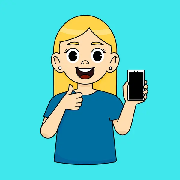 Gülümseyen kız boş bir akıllı telefon ekranı tutuyor ve parmağını kaldırıyor. Öneriler