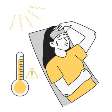 Kadın sıcak çarpması geçiriyor. Şiddetli baş ağrısı. Şiddetli sıcaklık