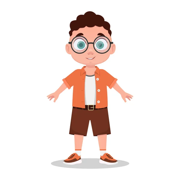 Pojke Med Glasögon Vektor Illustration Design — Stock vektor