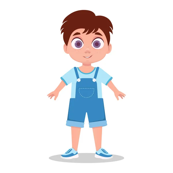 Roztomilý Chlapec Usmívá Modré Kombinéze — Stockový vektor