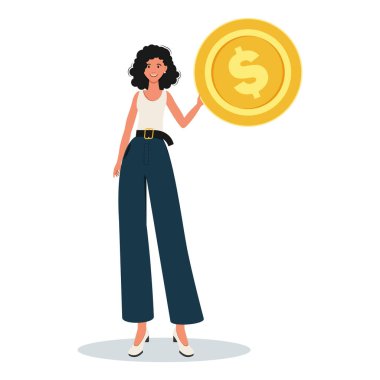 Nice girl with money. Isolated on white background. Vector illustration