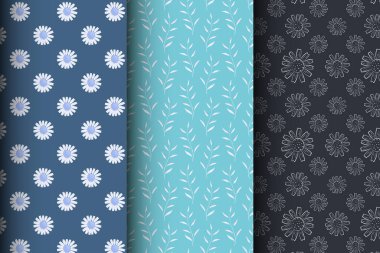 Bir dizi yaz çiçeği desenleri, minimalist stil.