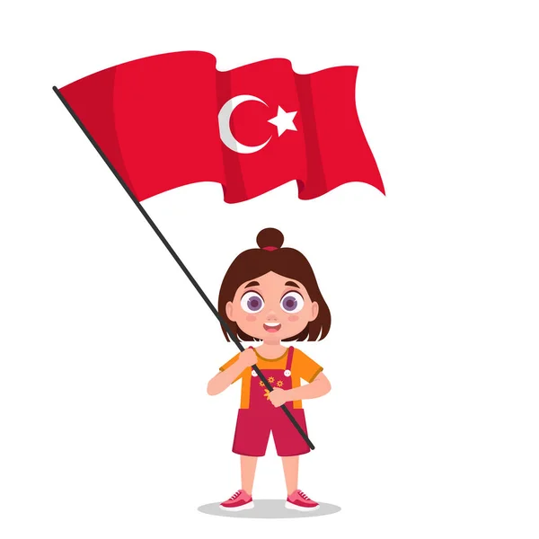 Flicka Med Turkiets Flagga Vektorillustration — Stock vektor