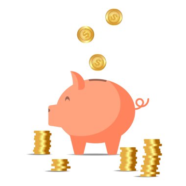 Piggy bank, money. Vector illustration.