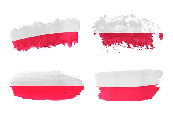 Zestaw Polskich Flag Akwarelowych Pociągnięciach Pędzla — Wektor stockowy