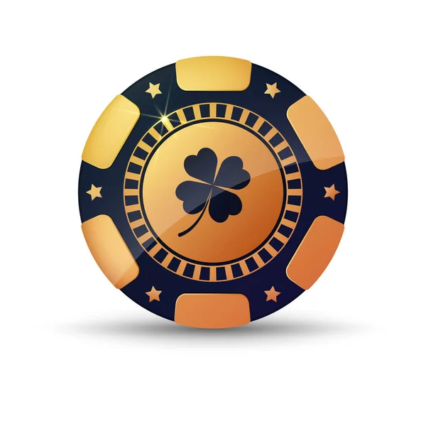 Altın Poker Fişi Şanslı Yonca — Stok Vektör