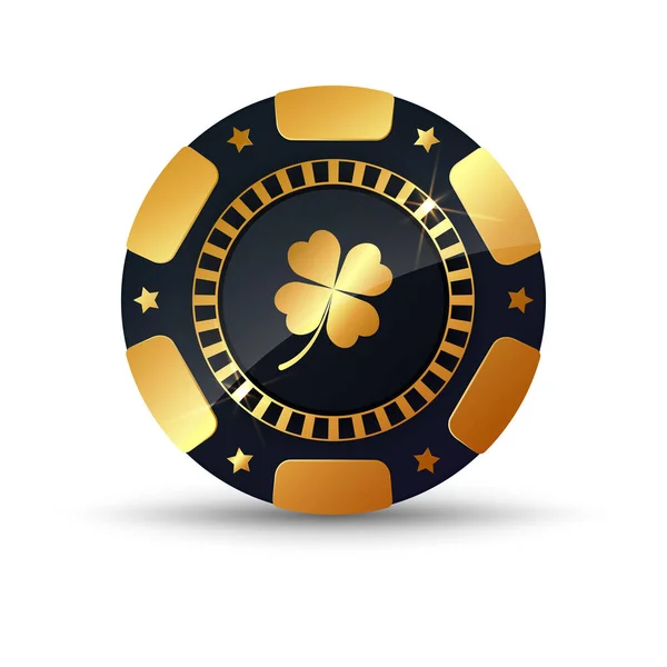 Altın Poker Fişi Şanslı Yonca — Stok Vektör