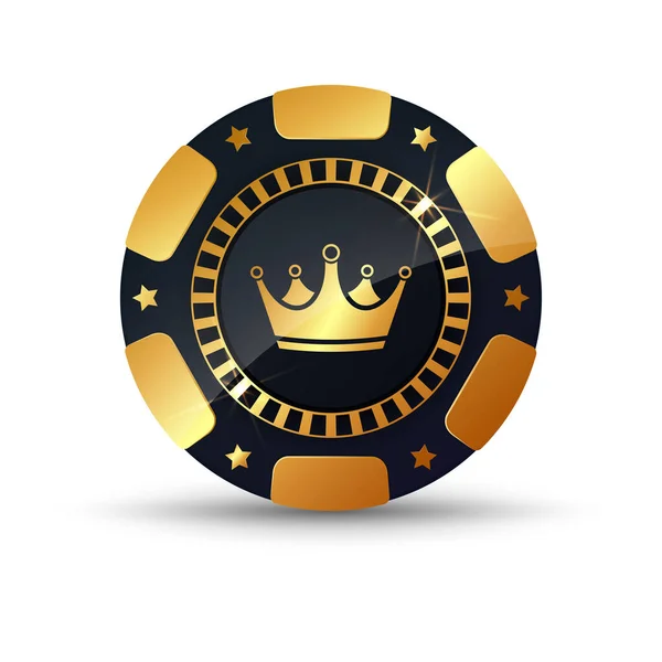 Chips Voor Poker Gokken Gouden Chip Met Afbeelding Van Kroon — Stockvector