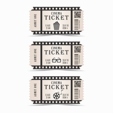  Ticket set, movie ticket, retro style clipart