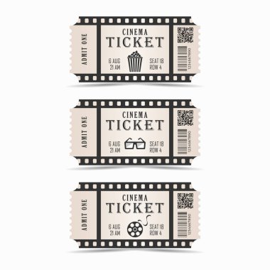  Ticket set, movie ticket, retro style clipart