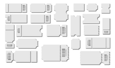 Biletler, gri biletler. Vektör kuponu.