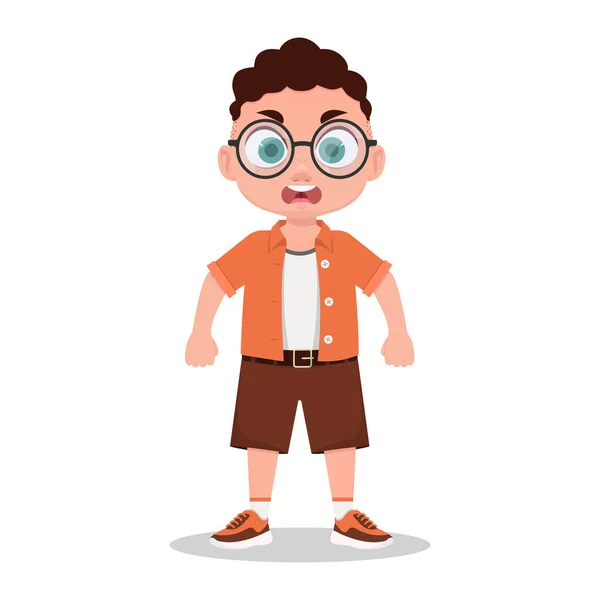 Rapaz Com Óculos Está Zangado Ilustração Vetorial — Vetor de Stock