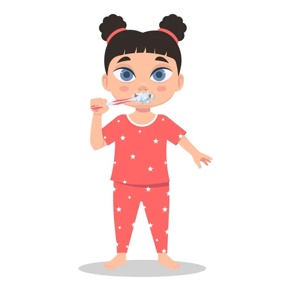 Dziecko Piżamie Myje Zęby Ilustracja Wektora — Wektor stockowy