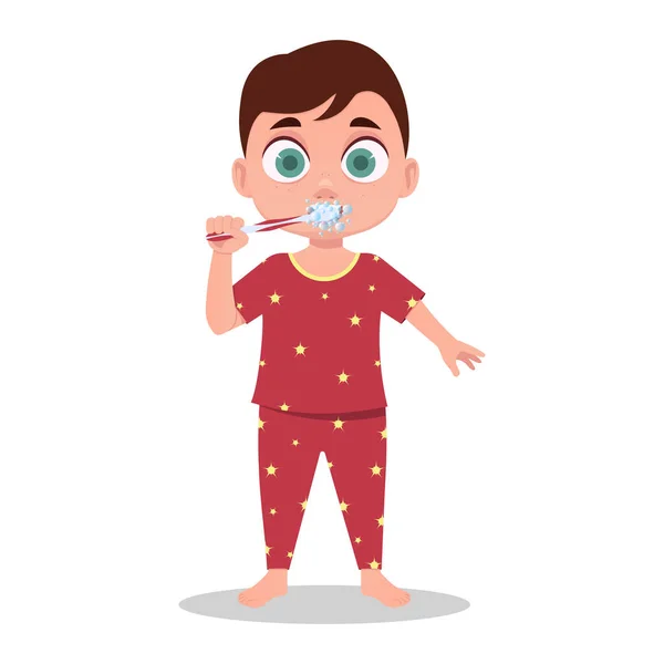 Dziecko Piżamie Myje Zęby — Wektor stockowy