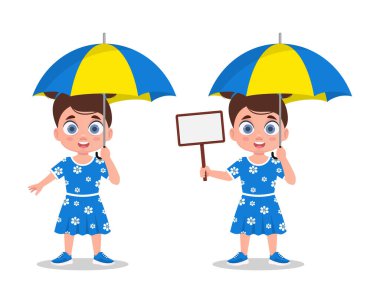 Şemsiyenin altında bir kız, yağmurda bir çocuk.