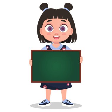 Kızın elinde küçük bir tahta var. Vektör illüstrasyonu