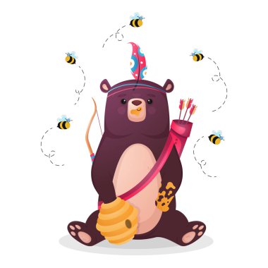 Ayı, arılarla ayı, vektör illüstrasyonu