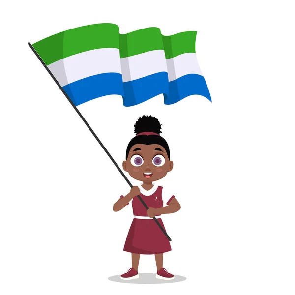 Een Kind Met Vlag Van Sierra Leone Zijn Hand — Stockvector