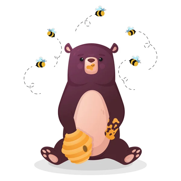 Αρκούδα Αρκούδα Τρώει Μέλι Απομονωμένη Λευκό Φόντο — Διανυσματικό Αρχείο