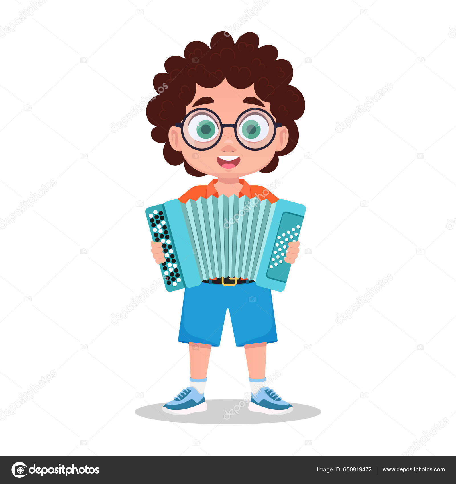 귀여운 아코디언을 연주하고 있습니다 일러스트 스톡 벡터 - ©Andy_Illustratorr 650919472, image size:1600x1700