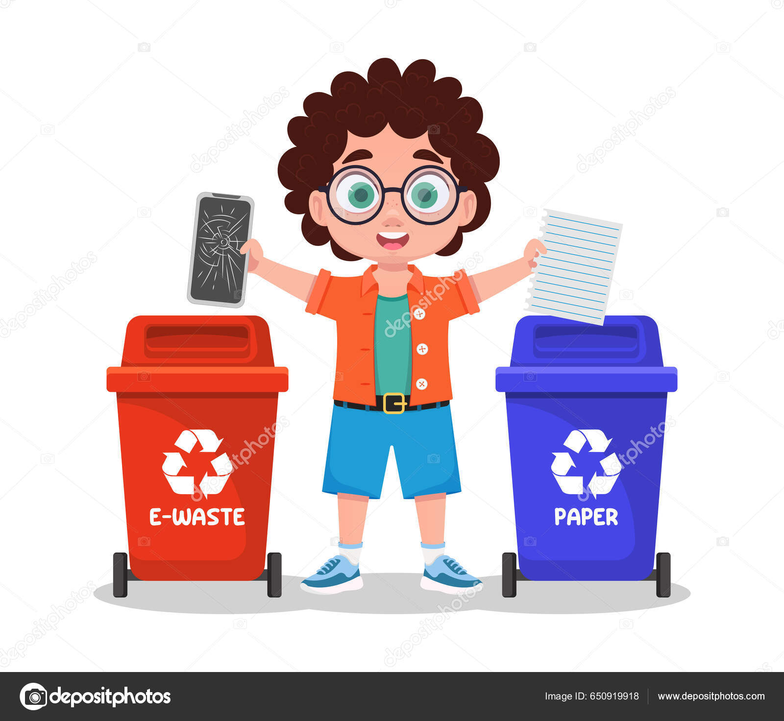 Boy Sorts Garbage Electronic Waste Paper Stock Vector by ©Andy ...