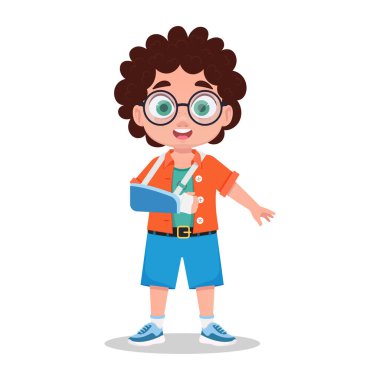 Kırık kollu neşeli çocuk.