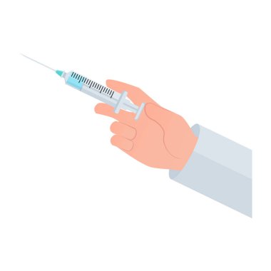 Doktor elinde şırıngayla iğne yapıyor.
