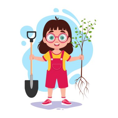 Elinde kürek, elinde ağaç olan bir kız.