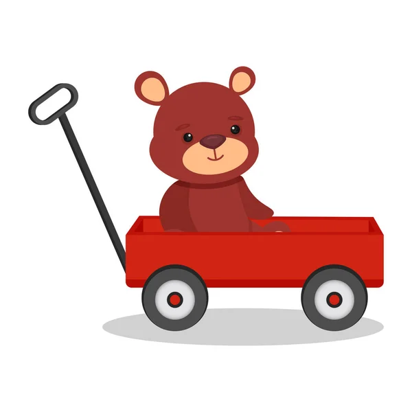 Medvídek Červeném Vozíku Vektorová Ilustrace — Stockový vektor