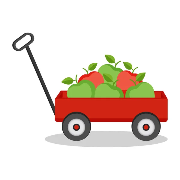 Chariot Rouge Aux Pommes Récolte Pommes — Image vectorielle