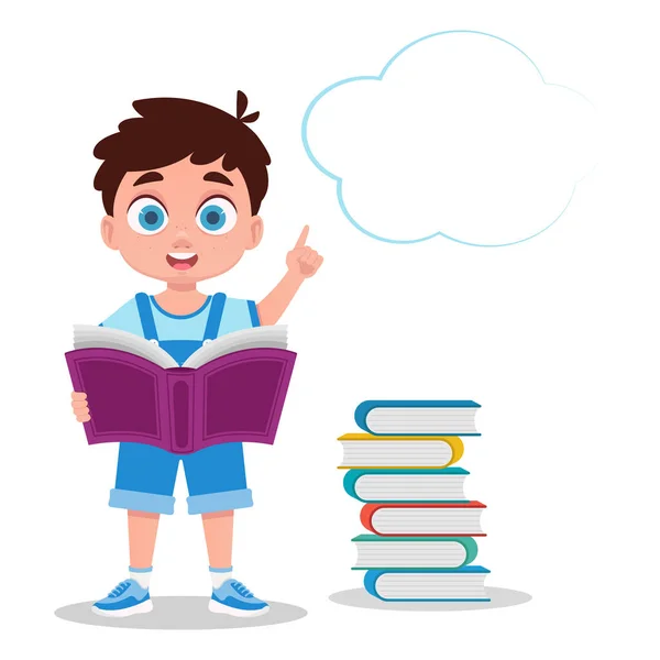 Cute Child Reading Book Vector Illustration — Stock Vector