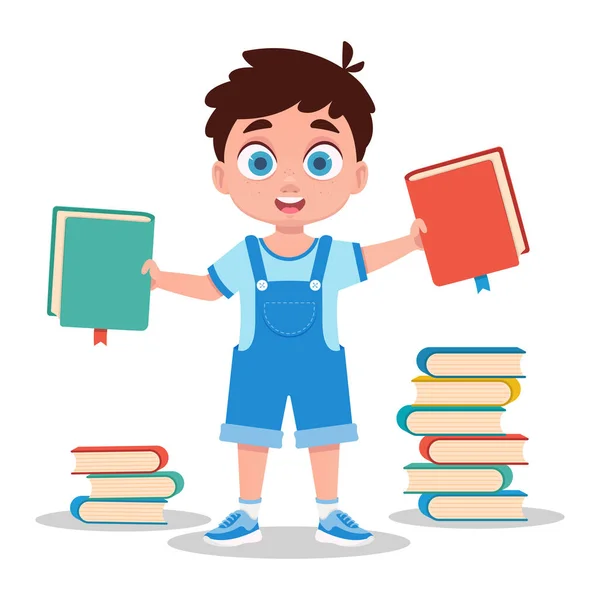 Criança Segurando Livros Menino Bonito Com Livros Ilustração Vetorial —  Vetores de Stock