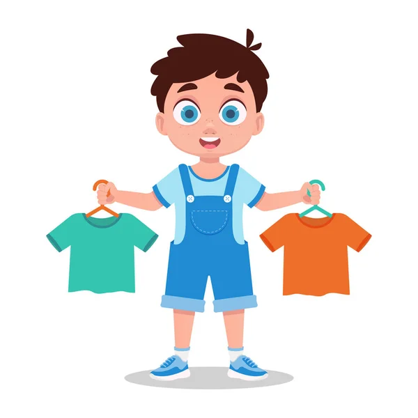 Cute Boy Buys Things Vector Illustration — Stock Vector