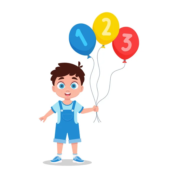 Elinde Balonlar Tutan Tatlı Çocuk — Stok Vektör