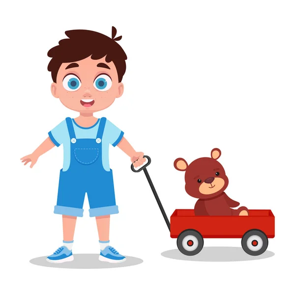 男孩玩玩具熊 — 图库矢量图片