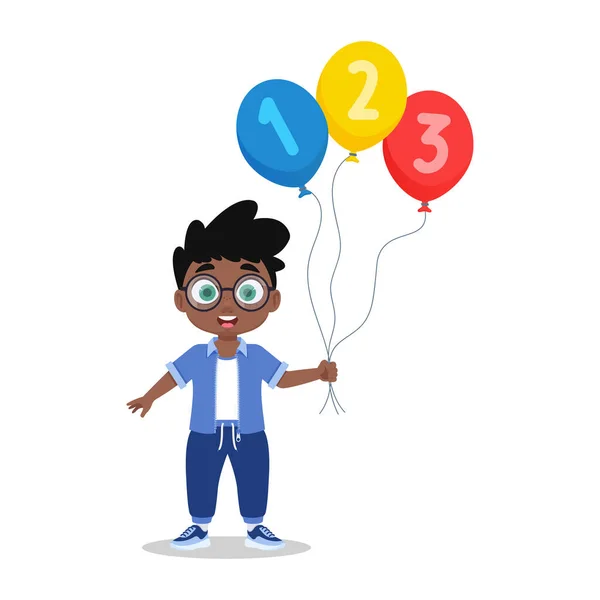 Χαριτωμένο Αγόρι Κρατώντας Μπαλόνια Αριθμό — Διανυσματικό Αρχείο