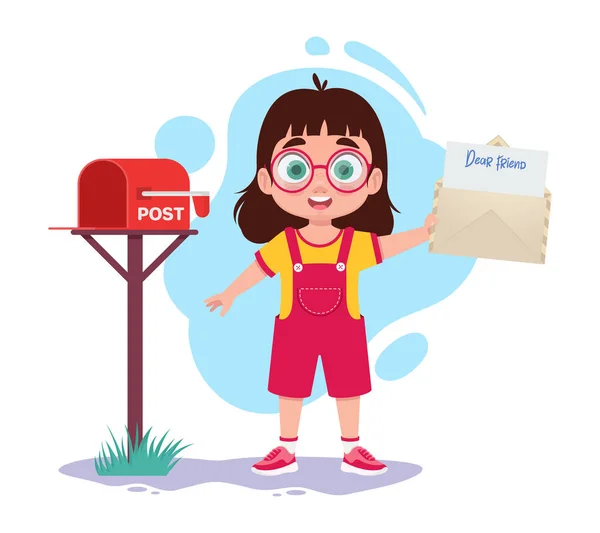 Criança Bonito Receber Envelope Caixa Correio — Vetor de Stock