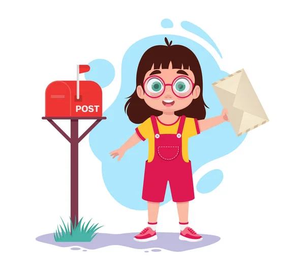 Leuk Kind Stuurt Een Envelop — Stockvector