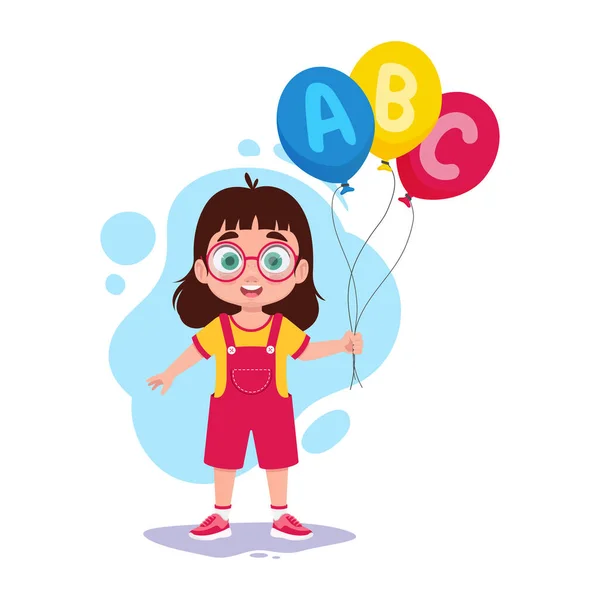 带气球的可爱女孩 带字母的气球 — 图库矢量图片