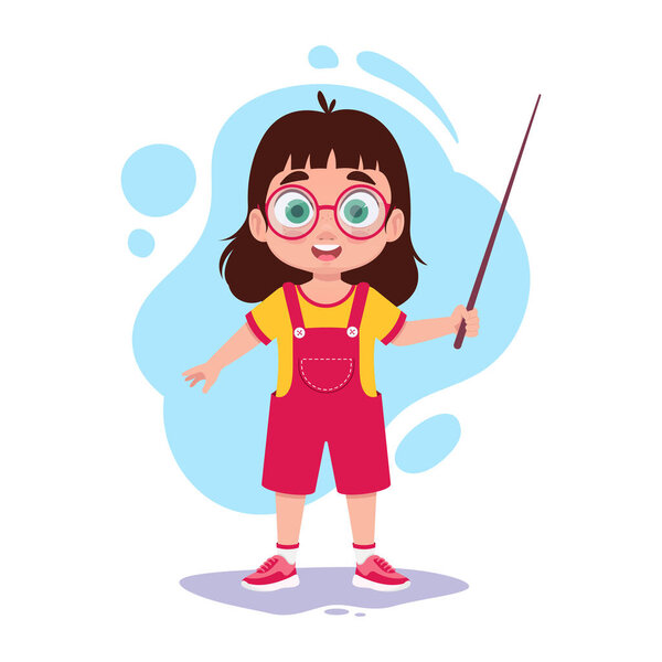 Child girl with a pointer in her hand. Vector illustration