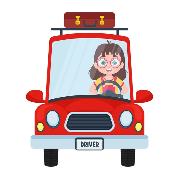 Cute Dziecko Jazdy Czerwonym Samochodem — Wektor stockowy