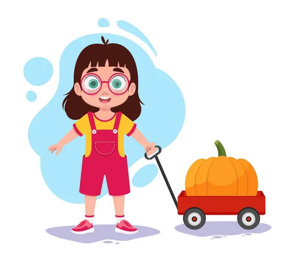 stock vector Child with a big pumpkin