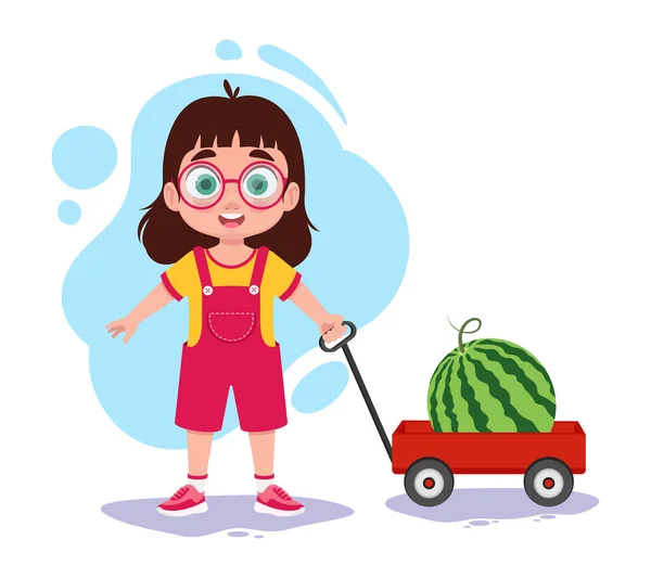 Schattig Kind Met Kar Watermeloen — Stockvector