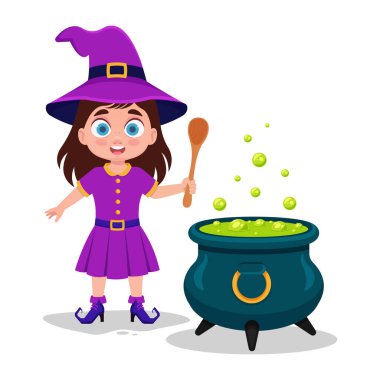 Witch brews a potion, vector illustration clipart